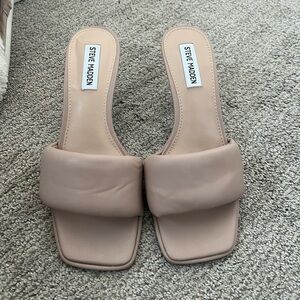 Steve Madden Tan Slide Sandals Square Toe
